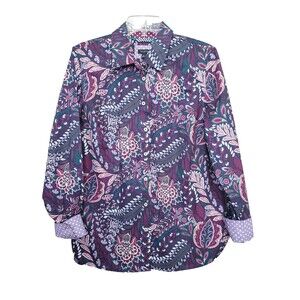 Talbots Multicolor Floral Paisley Cotton Flip-Cuff Button-Up Shirt Size Medium